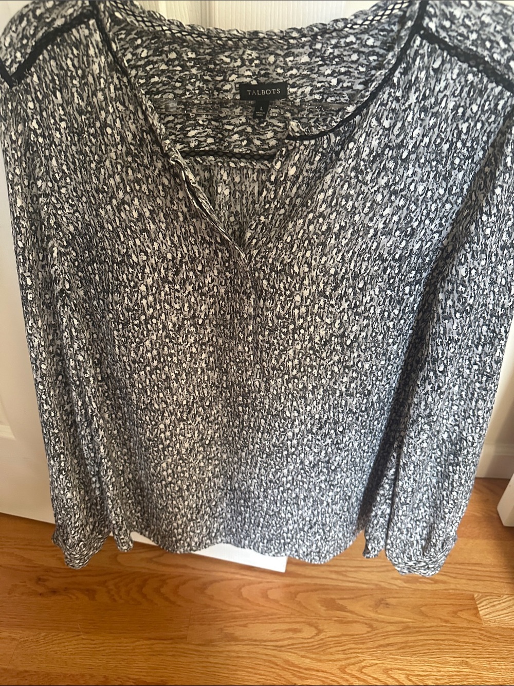 Talbots Black and White Patterned V-Neck Blouse